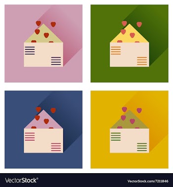 Set of flat icons with long shadow love letter vector image