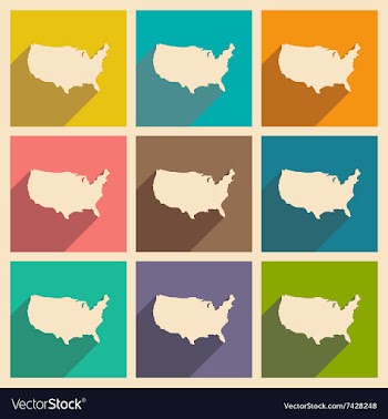 Set of flat icons with long shadow map of America vector image