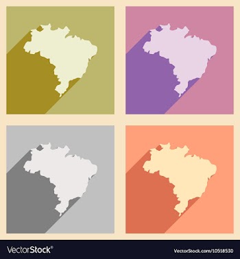 Set of flat icons with long shadow map of Brazil vector image