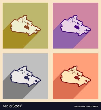 Set of flat icons with long shadow map of Canada vector image