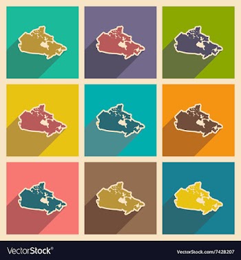 Set of flat icons with long shadow map of Canada vector image