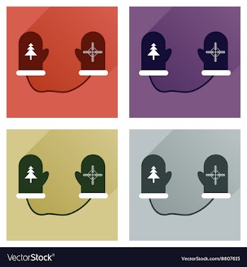 Set of flat icons with long shadow mittens and vector image