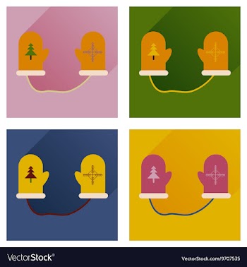 Set of flat icons with long shadow mittens and vector image