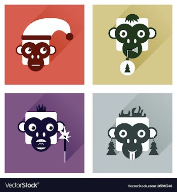 Set of flat icons with long shadow Monkey vector image