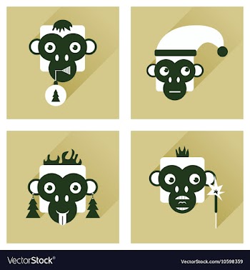 Set of flat icons with long shadow Monkey vector image