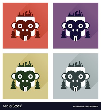 Set of flat icons with long shadow Monkey vector image