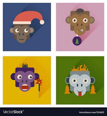 Set of flat icons with long shadow Monkey vector image