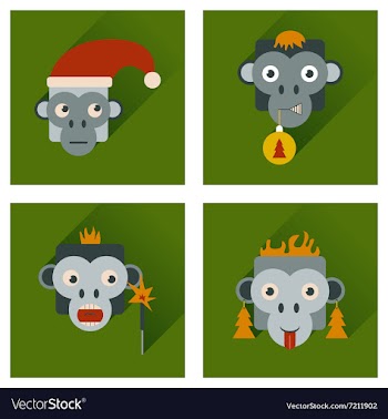 Set of flat icons with long shadow Monkey vector image