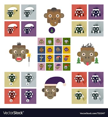 Set of flat icons with long shadow Monkey vector image