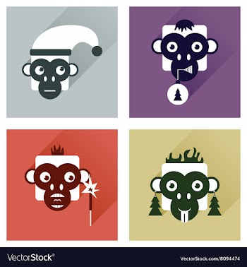 Set of flat icons with long shadow Monkey vector image