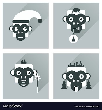 Set of flat icons with long shadow Monkey vector image