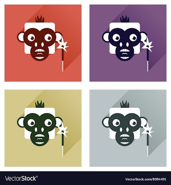 Set of flat icons with long shadow Monkey vector image