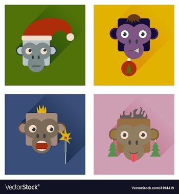Set of flat icons with long shadow Monkey vector image
