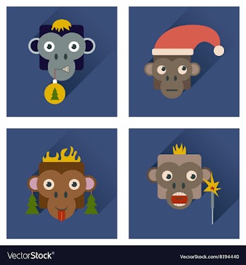Set of flat icons with long shadow Monkey vector image