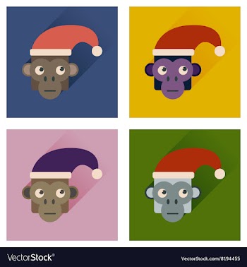 Set of flat icons with long shadow Monkey vector image