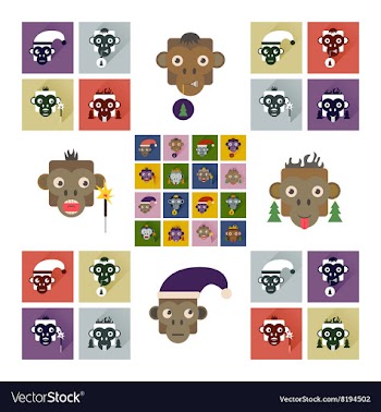 Set of flat icons with long shadow Monkey vector image