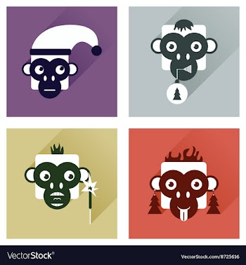Set of flat icons with long shadow Monkey vector image