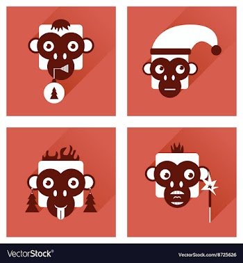 Set of flat icons with long shadow Monkey vector image