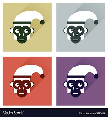 Set of flat icons with long shadow Monkey vector image