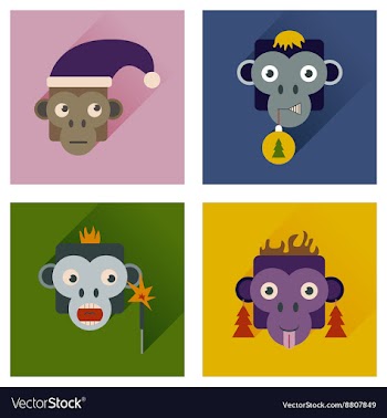 Set of flat icons with long shadow Monkey vector image