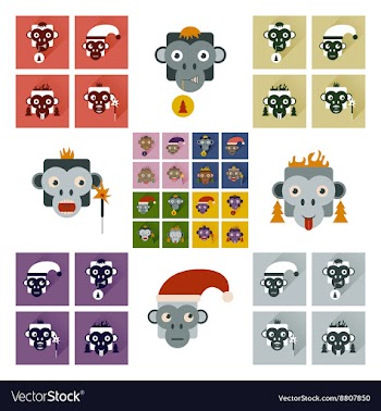 Set of flat icons with long shadow Monkey vector image