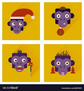 Set of flat icons with long shadow Monkey vector image