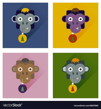 Set of flat icons with long shadow Monkey vector image