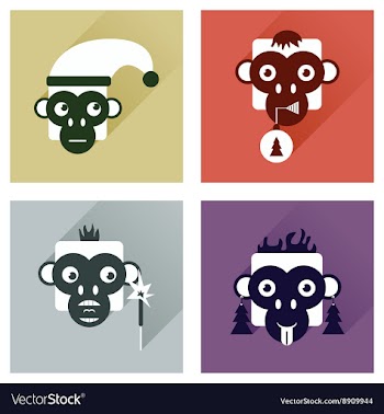 Set of flat icons with long shadow Monkey vector image