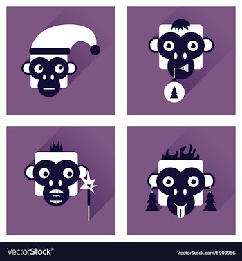 Set of flat icons with long shadow Monkey vector image