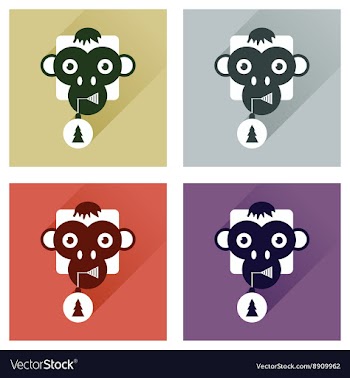 Set of flat icons with long shadow Monkey vector image