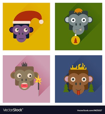 Set of flat icons with long shadow Monkey vector image