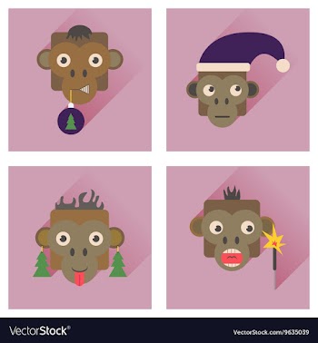 Set of flat icons with long shadow Monkey vector image