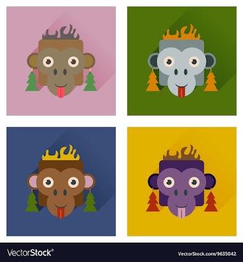 Set of flat icons with long shadow Monkey vector image