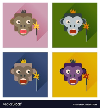 Set of flat icons with long shadow Monkey vector image