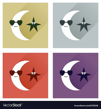 Set of flat icons with long shadow moon star vector image
