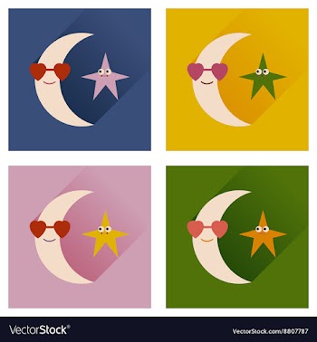 Set of flat icons with long shadow moon star vector image