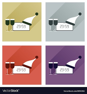 Set of flat icons with long shadow New Year clock vector image