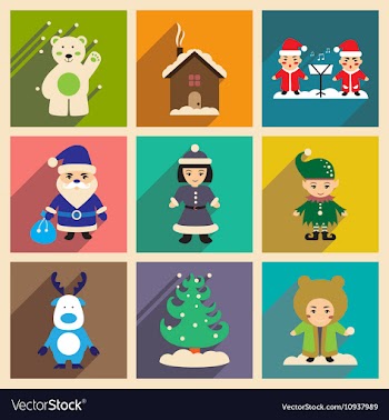 Set of flat icons with long shadow new Year vector image