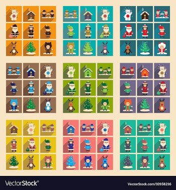 Set of flat icons with long shadow new Year vector image