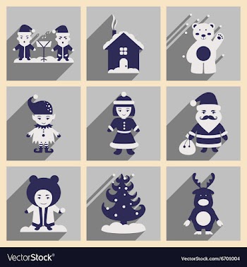 Set of flat icons with long shadow new Year vector image