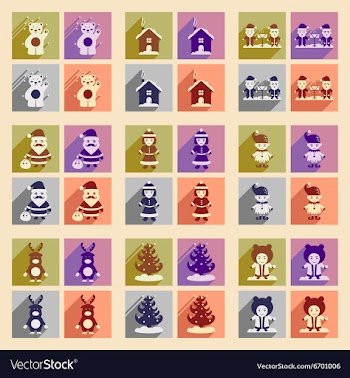 Set of flat icons with long shadow new Year vector image