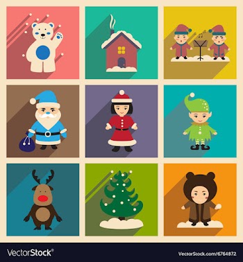 Set of flat icons with long shadow new Year vector image