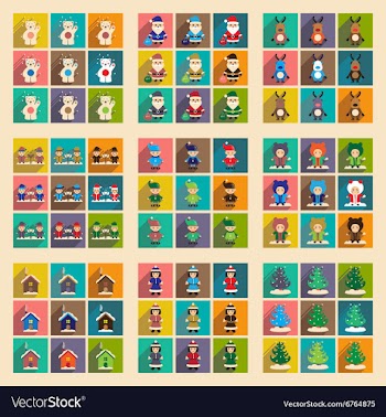 Set of flat icons with long shadow new Year vector image