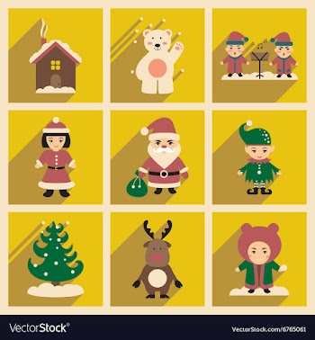 Set of flat icons with long shadow new Year vector image