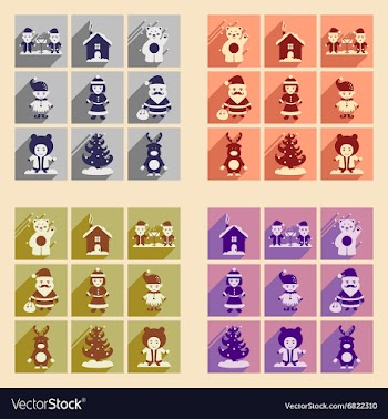Set of flat icons with long shadow new Year vector image