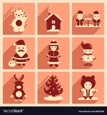 Set of flat icons with long shadow new Year vector image