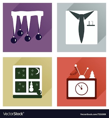 Set of flat icons with long shadow new Year vector image