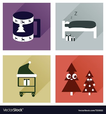 Set of flat icons with long shadow new Year vector image