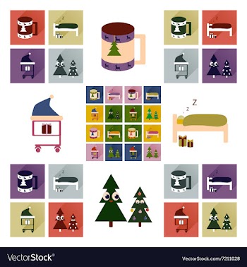 Set of flat icons with long shadow new Year vector image