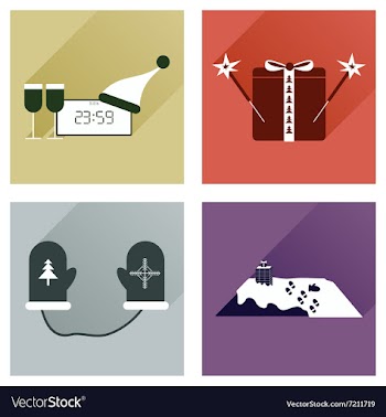 Set of flat icons with long shadow New Year vector image